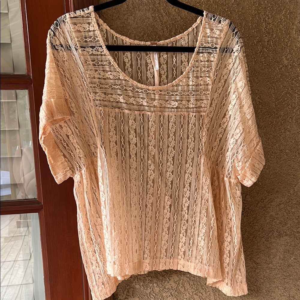 Free People Peach Blouse with Boxy Style and Square Neckline